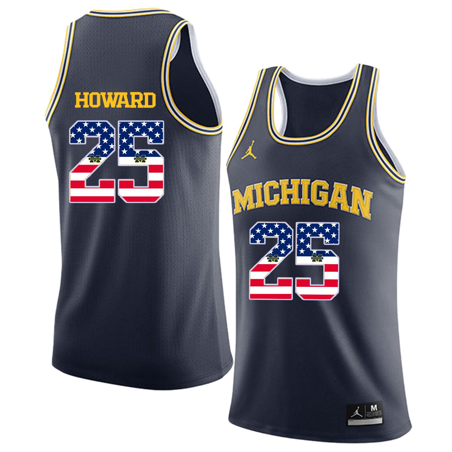 Men Jordan University of Michigan Basketball Navy 25 Howard Flag Customized NCAA Jerseys
